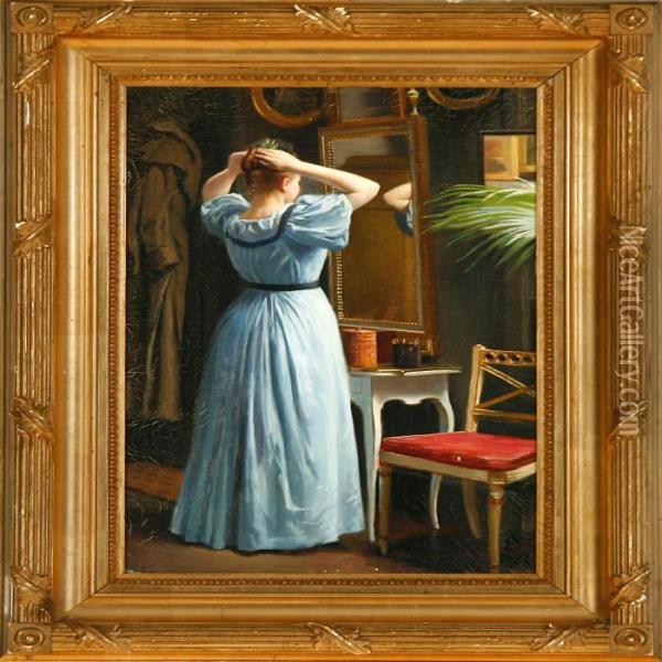 girl looking in mirror painting